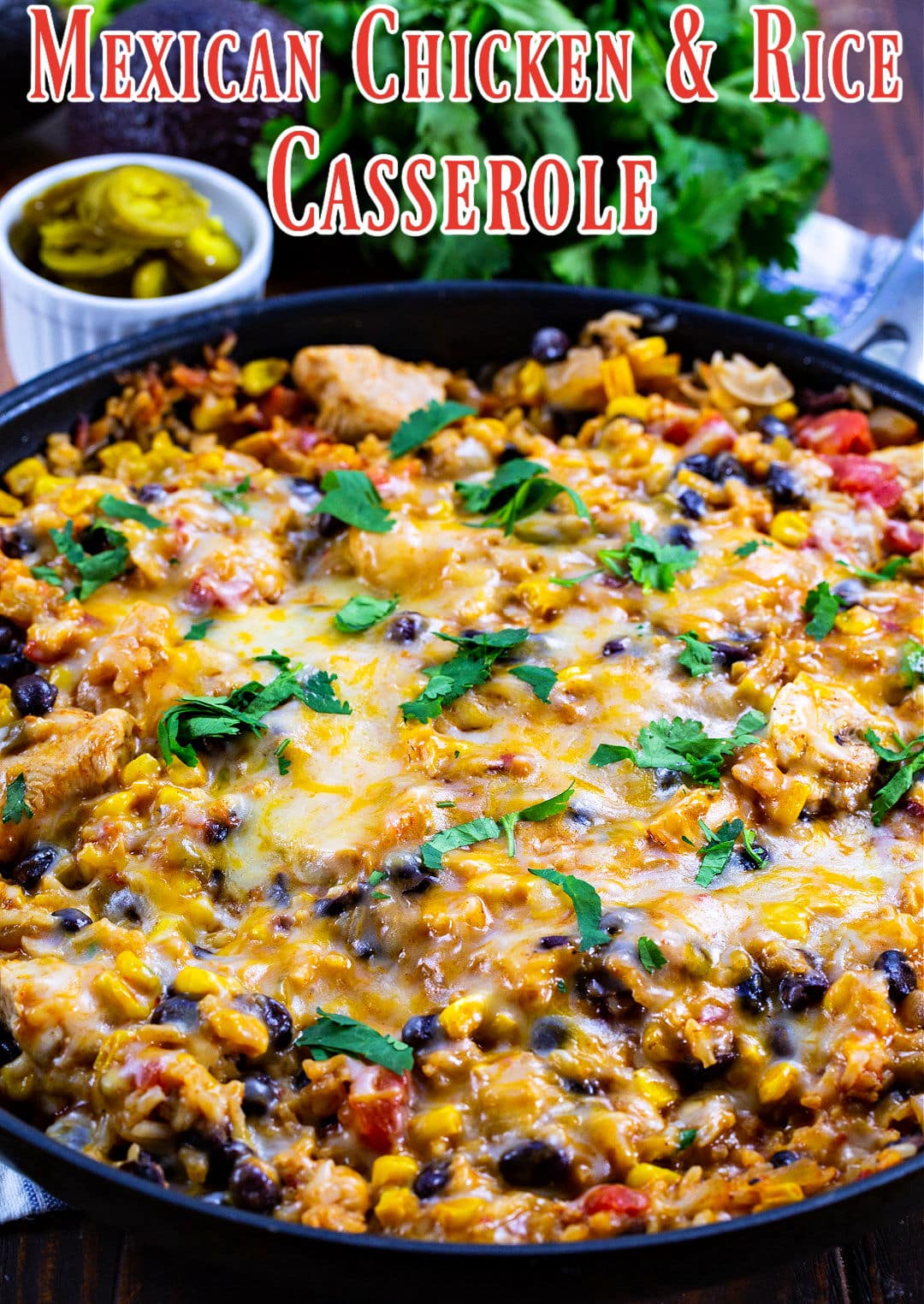 Mexican Chicken and Rice Casserole in a skillet.