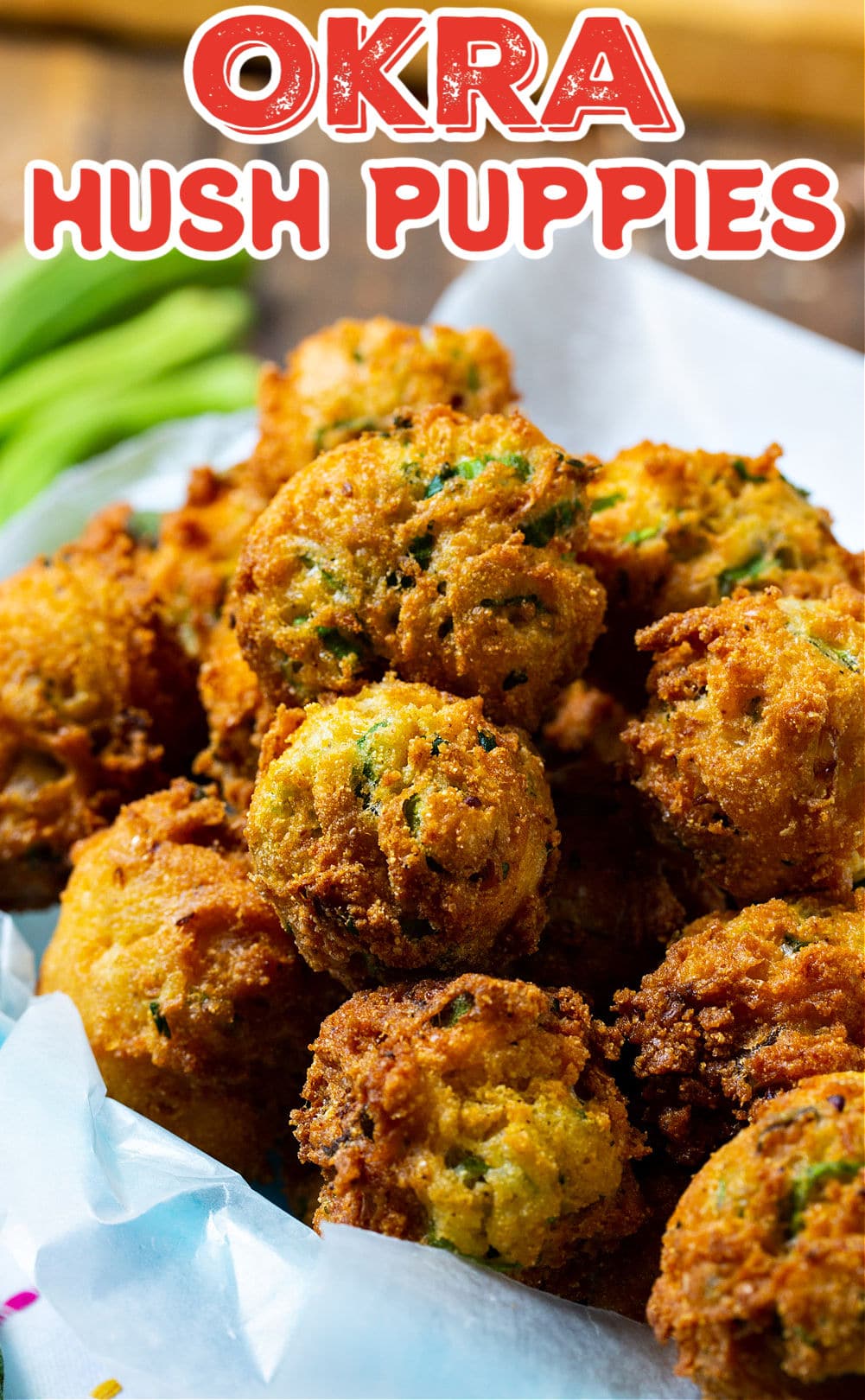 Okra Hush Puppies in a basket.