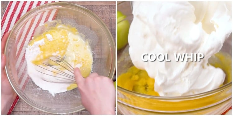 Mixing pudding mixture.