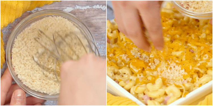 Sprinkling panko topping on top.