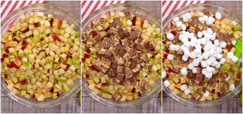 Adding in apples, snickers, and marshmallows.