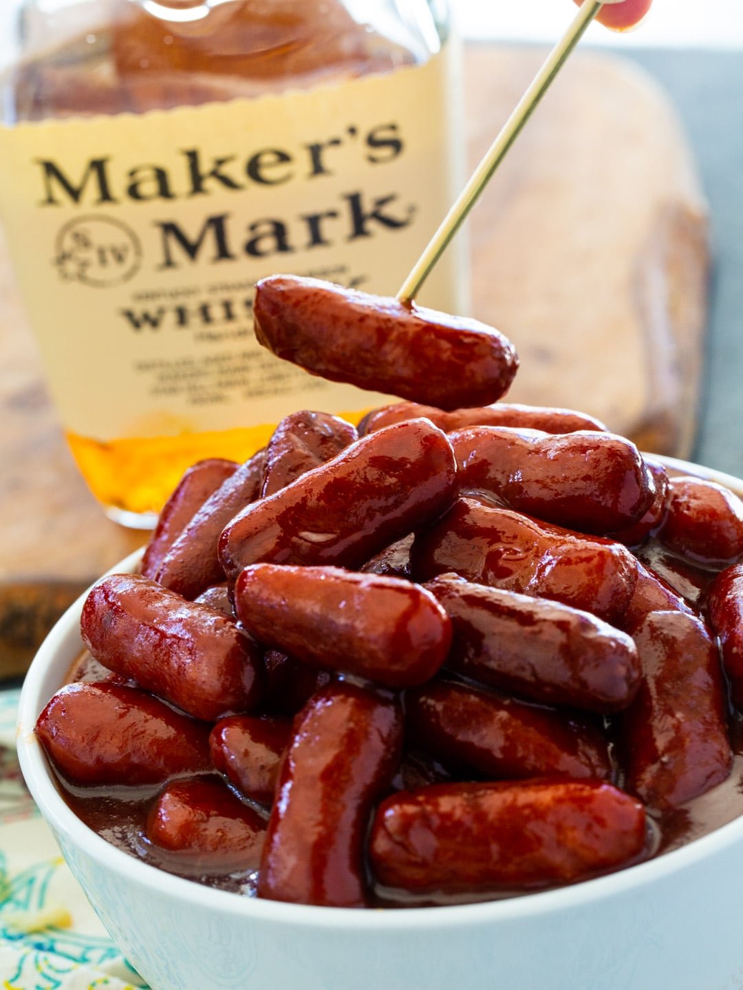 Bourbon Smokie on a toothpick.