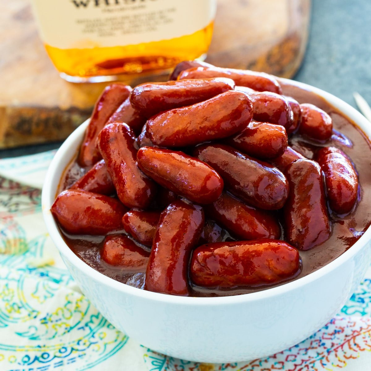 Crock Pot Bourbon Smokies in a bowl.