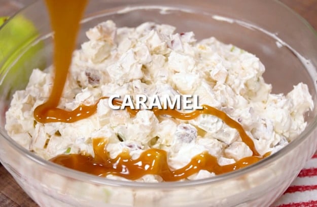 Drizzling caramel on top.