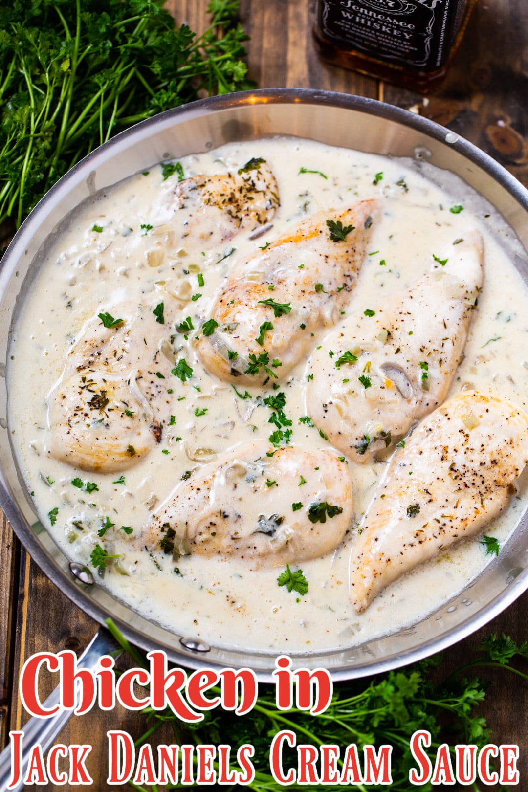 Chicken in Jack Daniels Cream Sauce in large skillet.