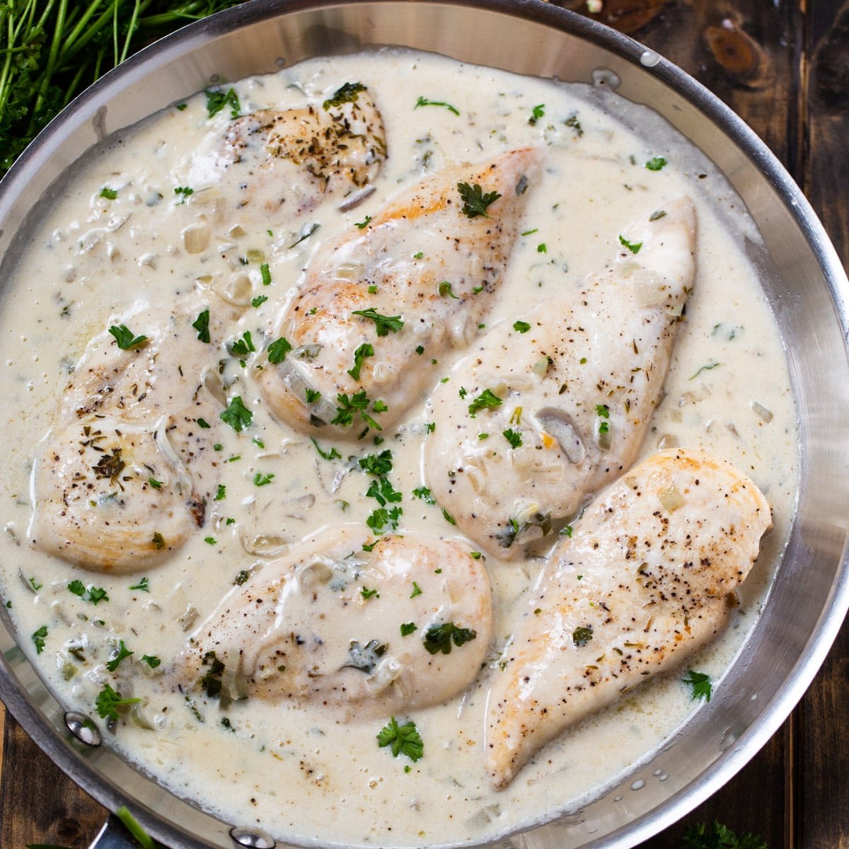 Chicken in Jack Daniels Cream Sauce in a large skillet.
