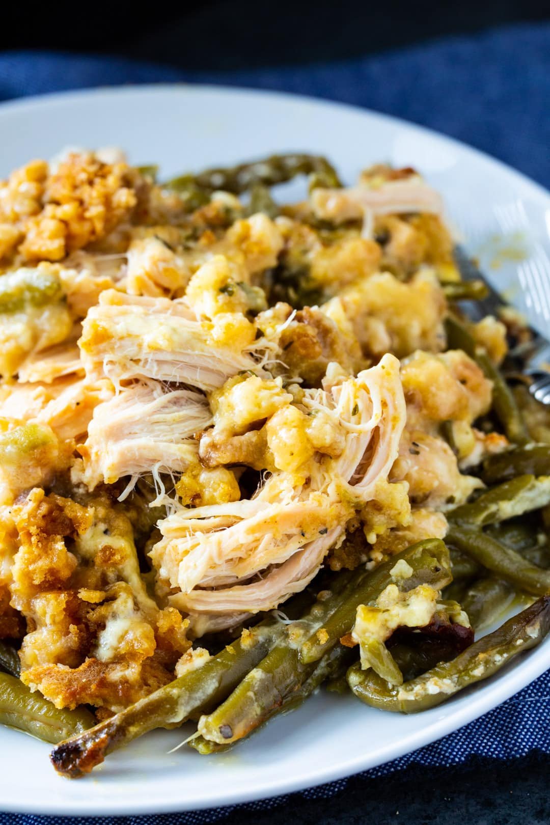 Crock Pot Chicken and Stuffing dished up on a plate