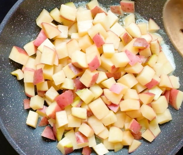 Potatoes in skillet.