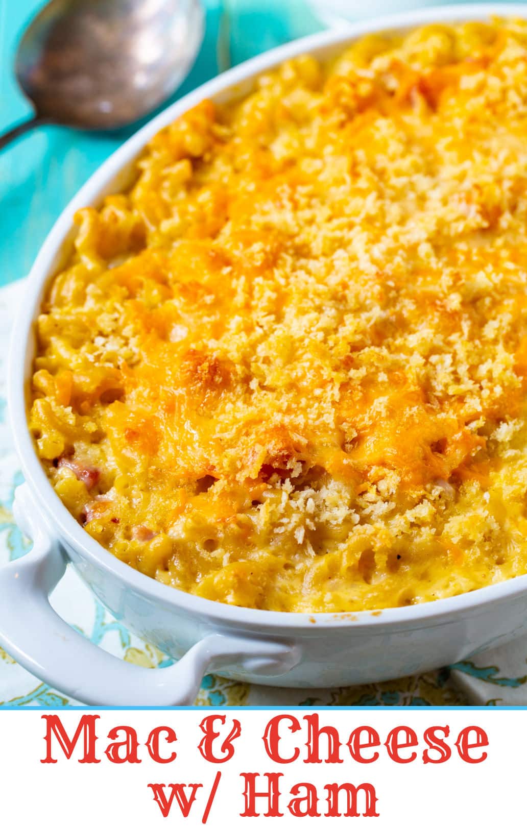 Mac and Cheese in an oval baking dish.