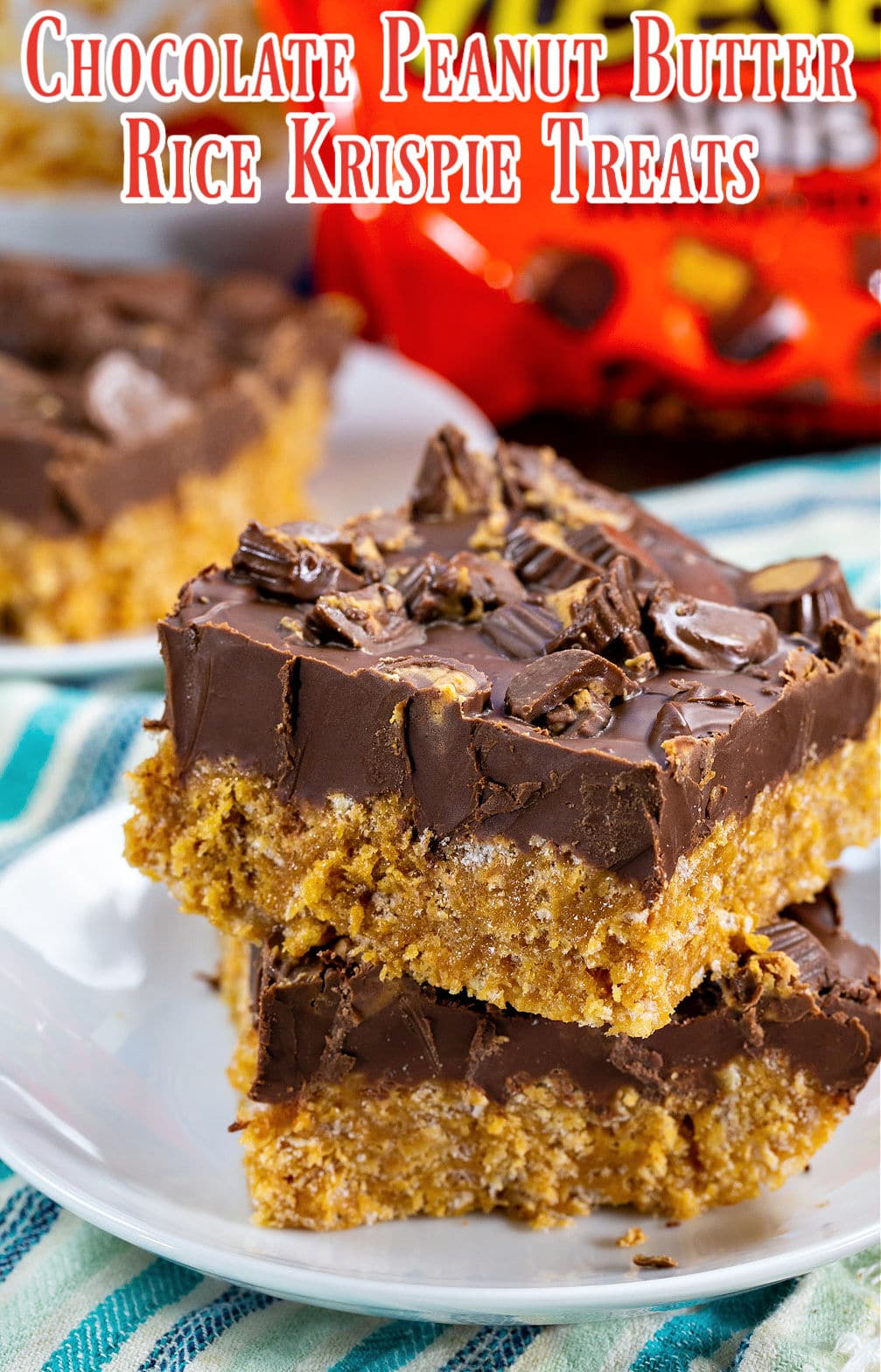 Two Rice Krispie Treats on a plate.