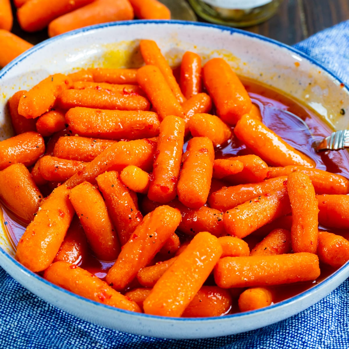 Pepper Jelly Glazed Carrots successful  a serving bowl.