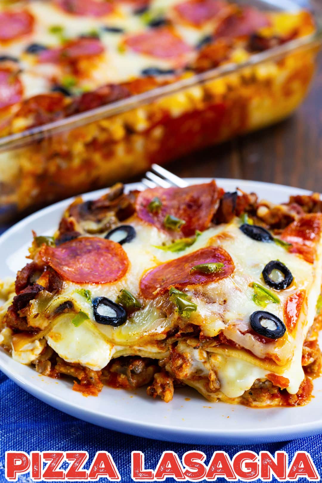 Slice of lasagna on a plate.