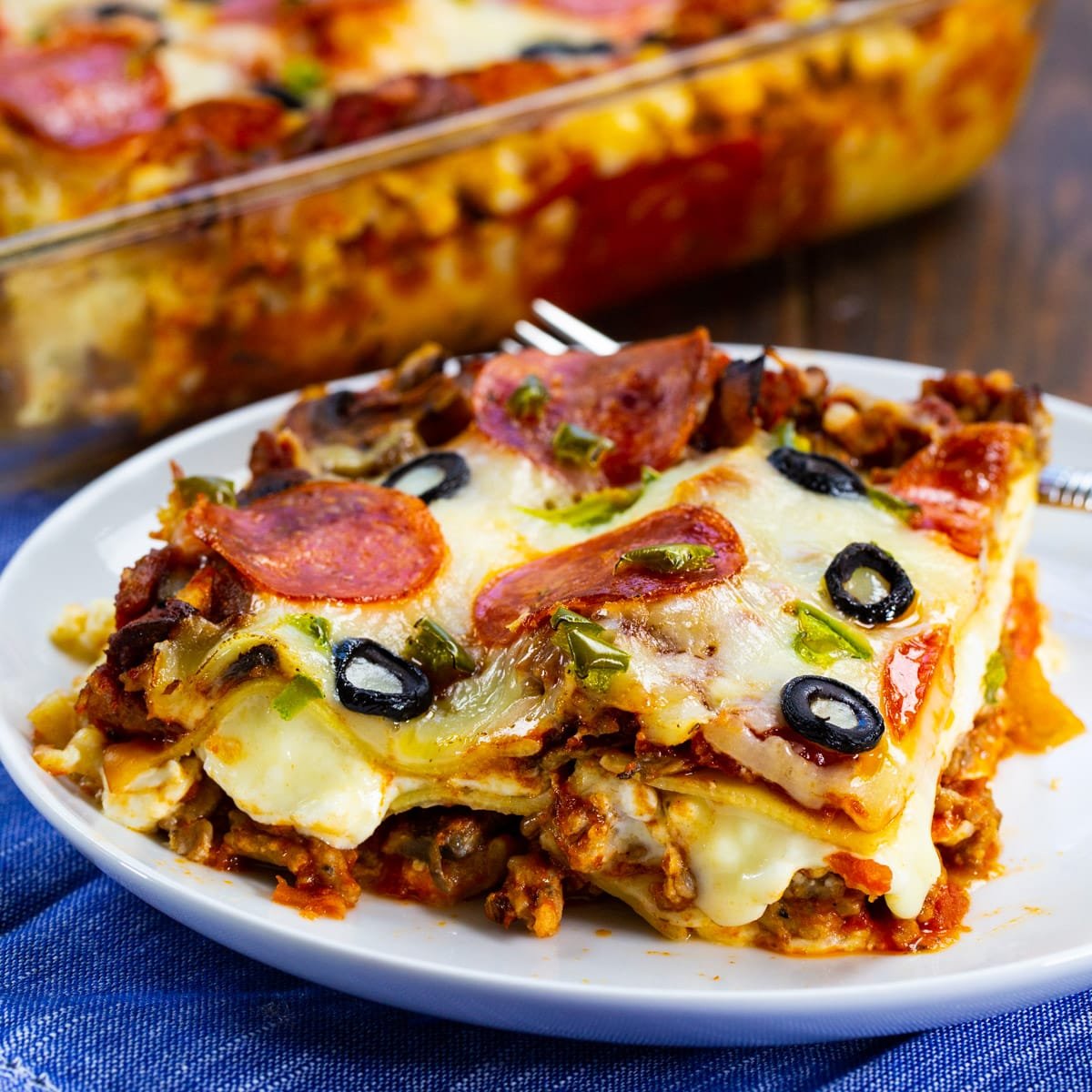 Slice of Pizza Lasagna on a plate.