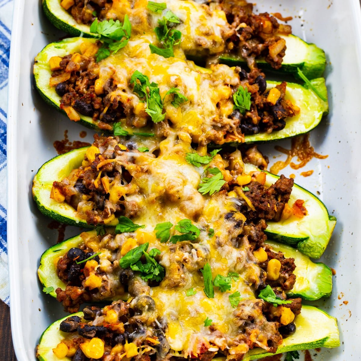 Taco Zucchini Boats in a baking dish.