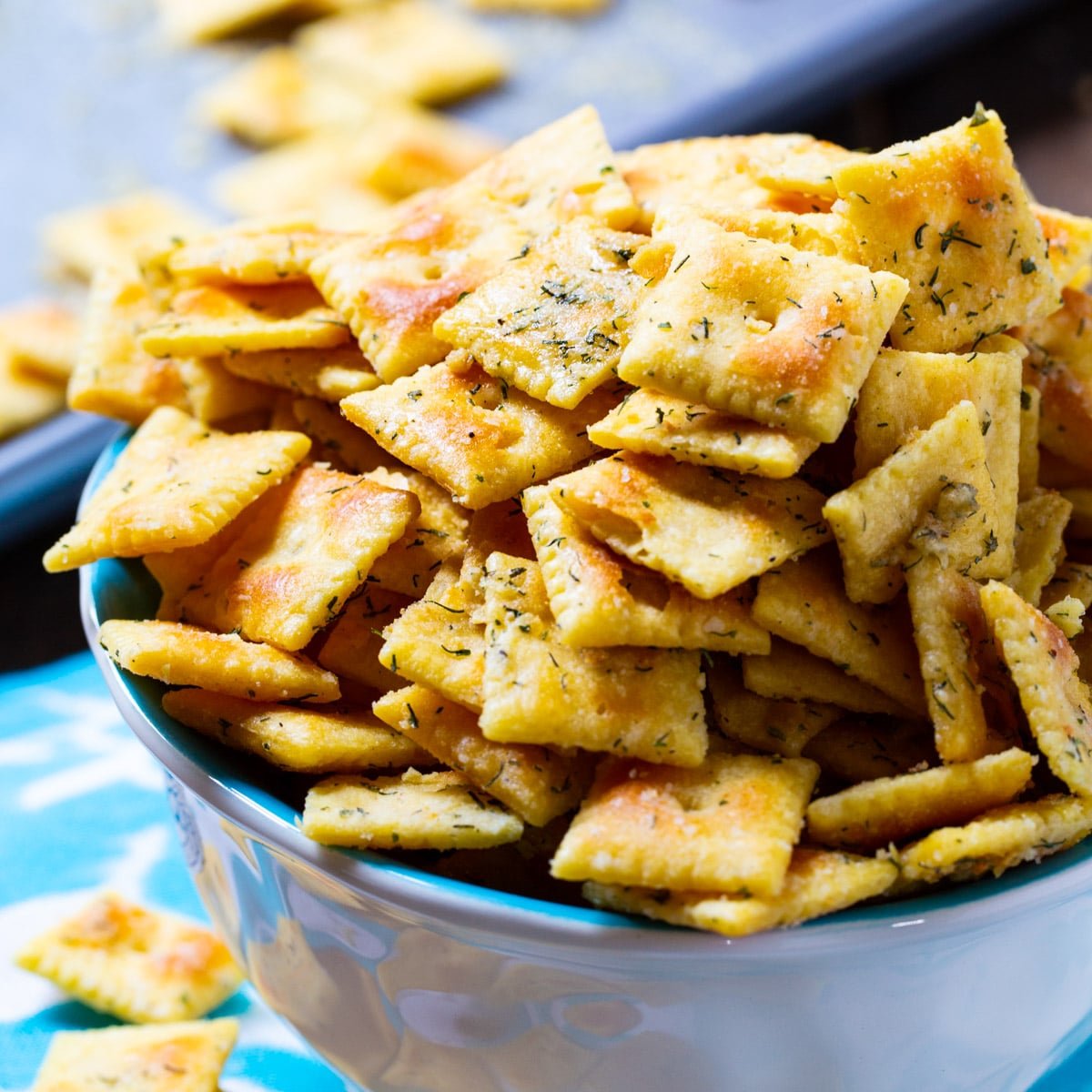 Ranch Cheez-Its in a bowl.