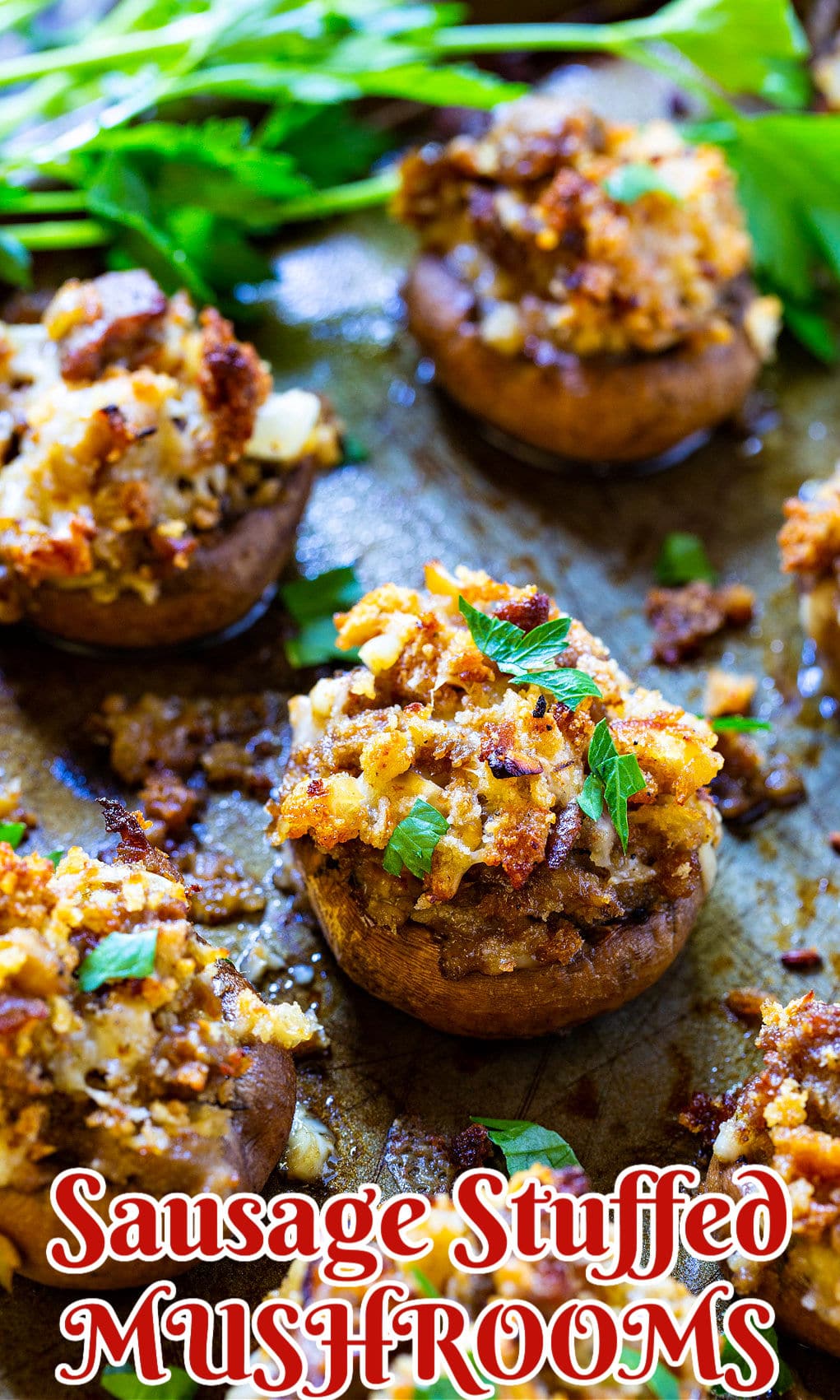 Stuffed Mushrooms on baking sheet.