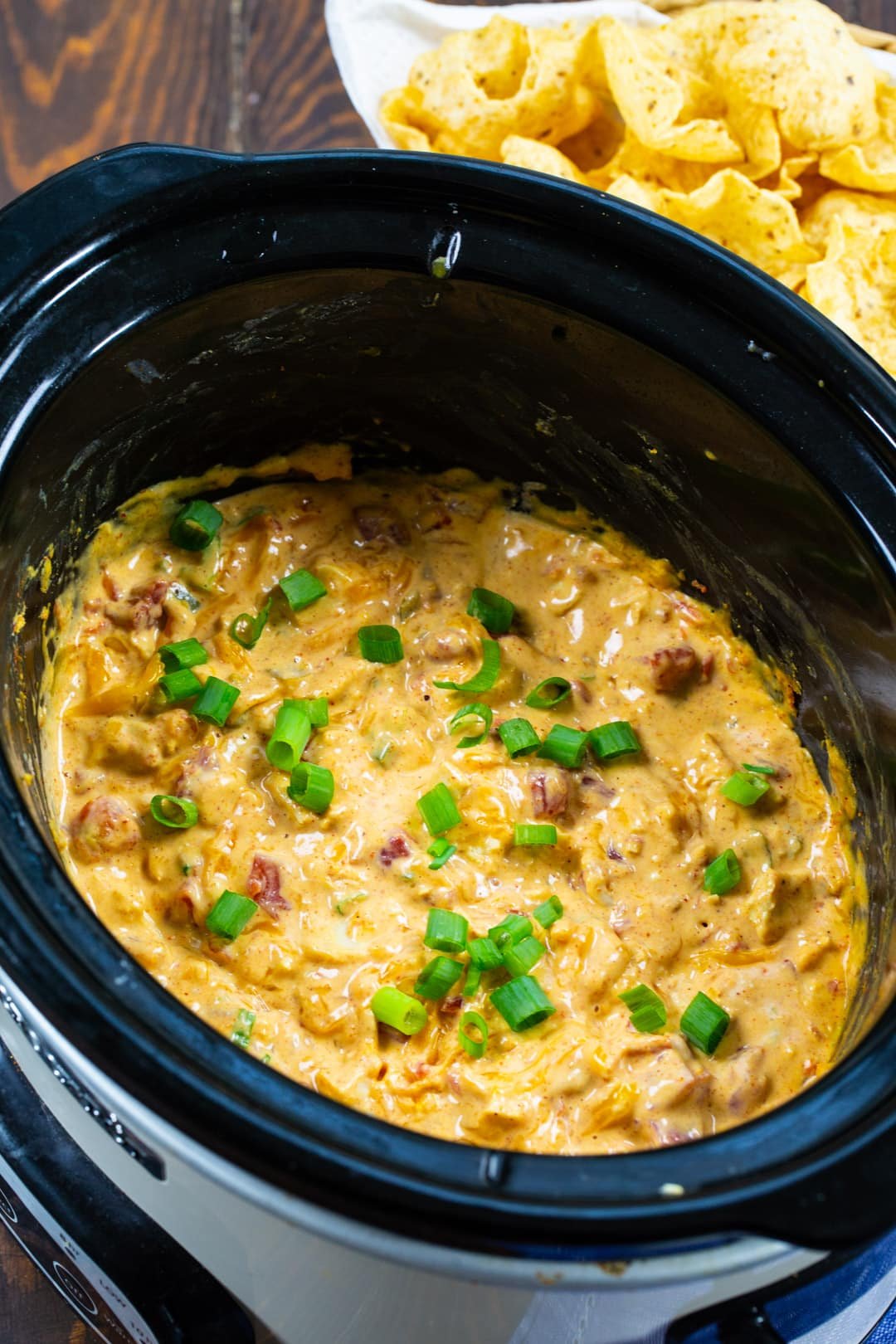 Slow Cooker Chicken Nacho Dip in slow cooker.