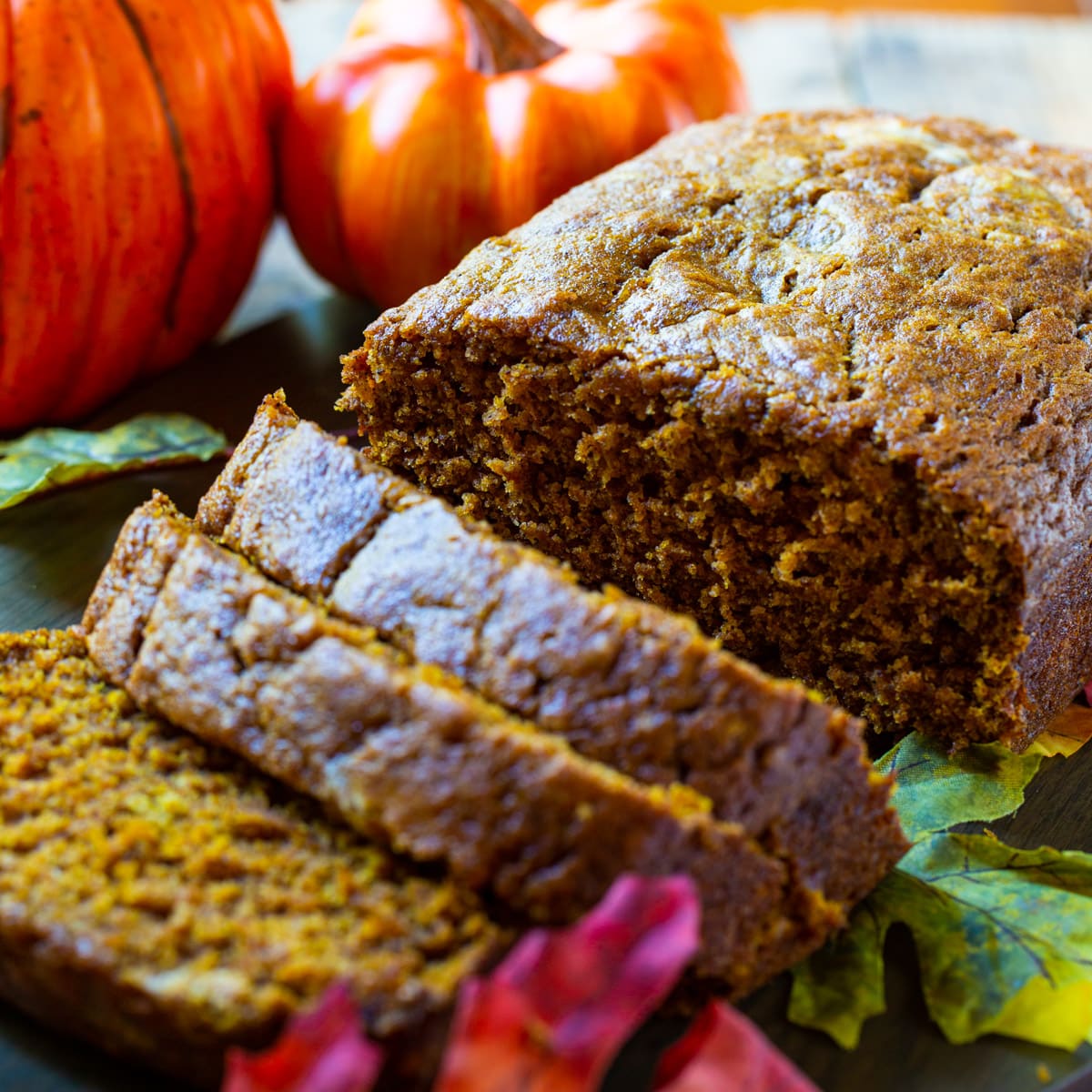 Pumpkin Bread cut into slices.