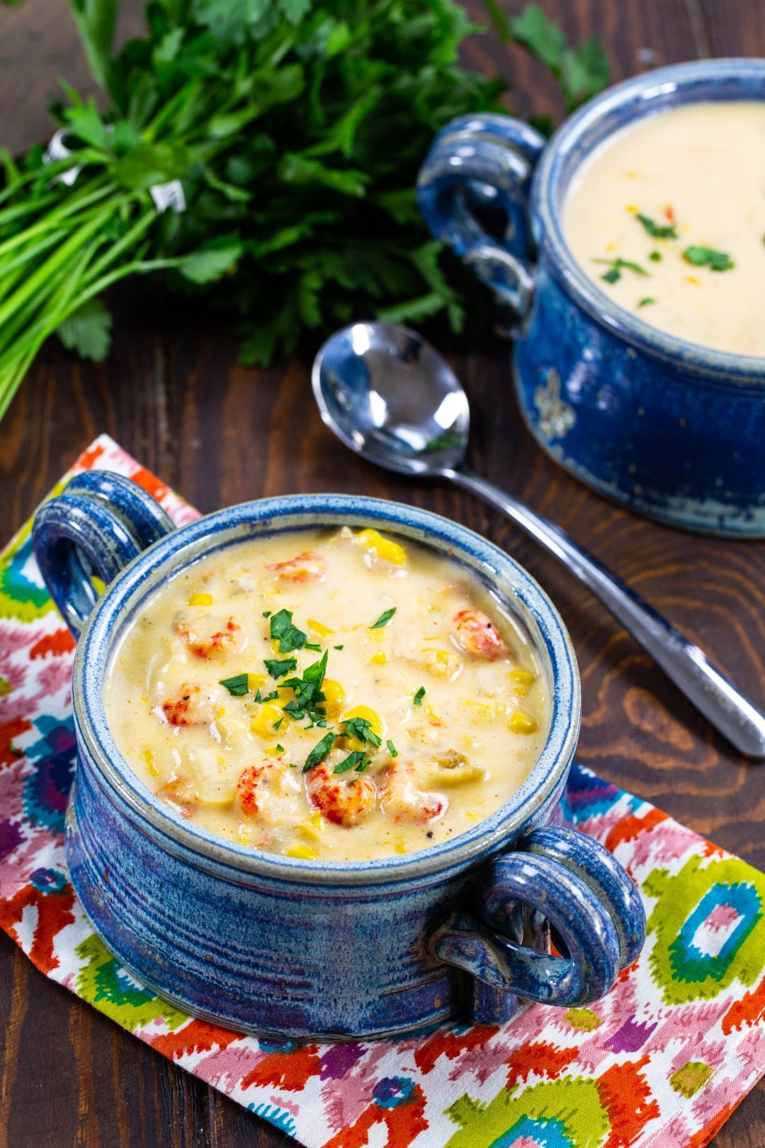 Corn and Crawfish Chowder in a bowl.