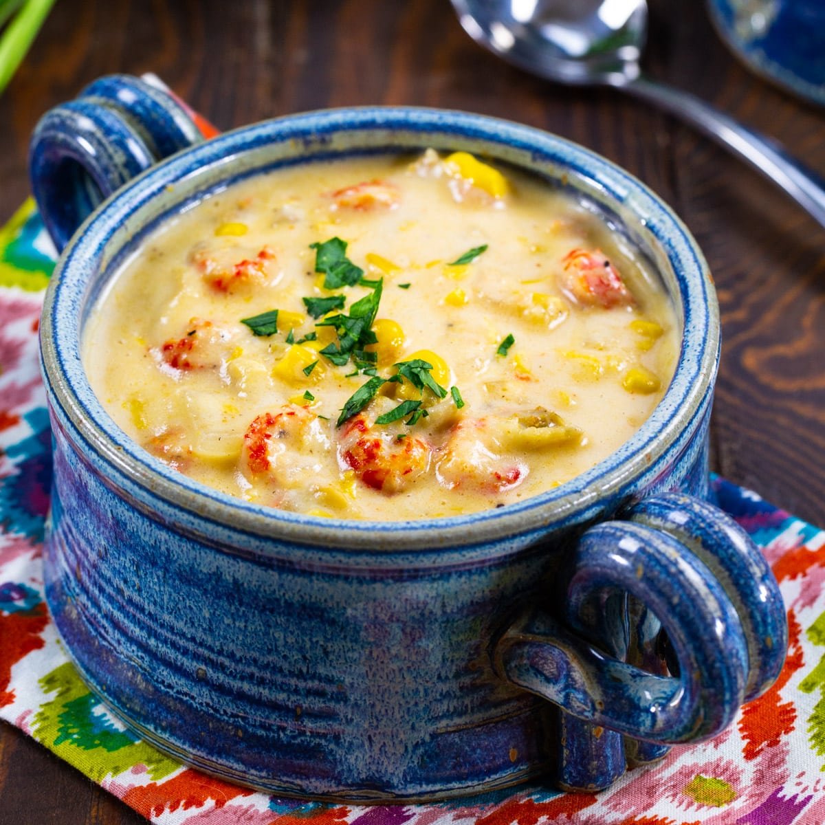 Corn and Crawfish Chowder in a bowl.