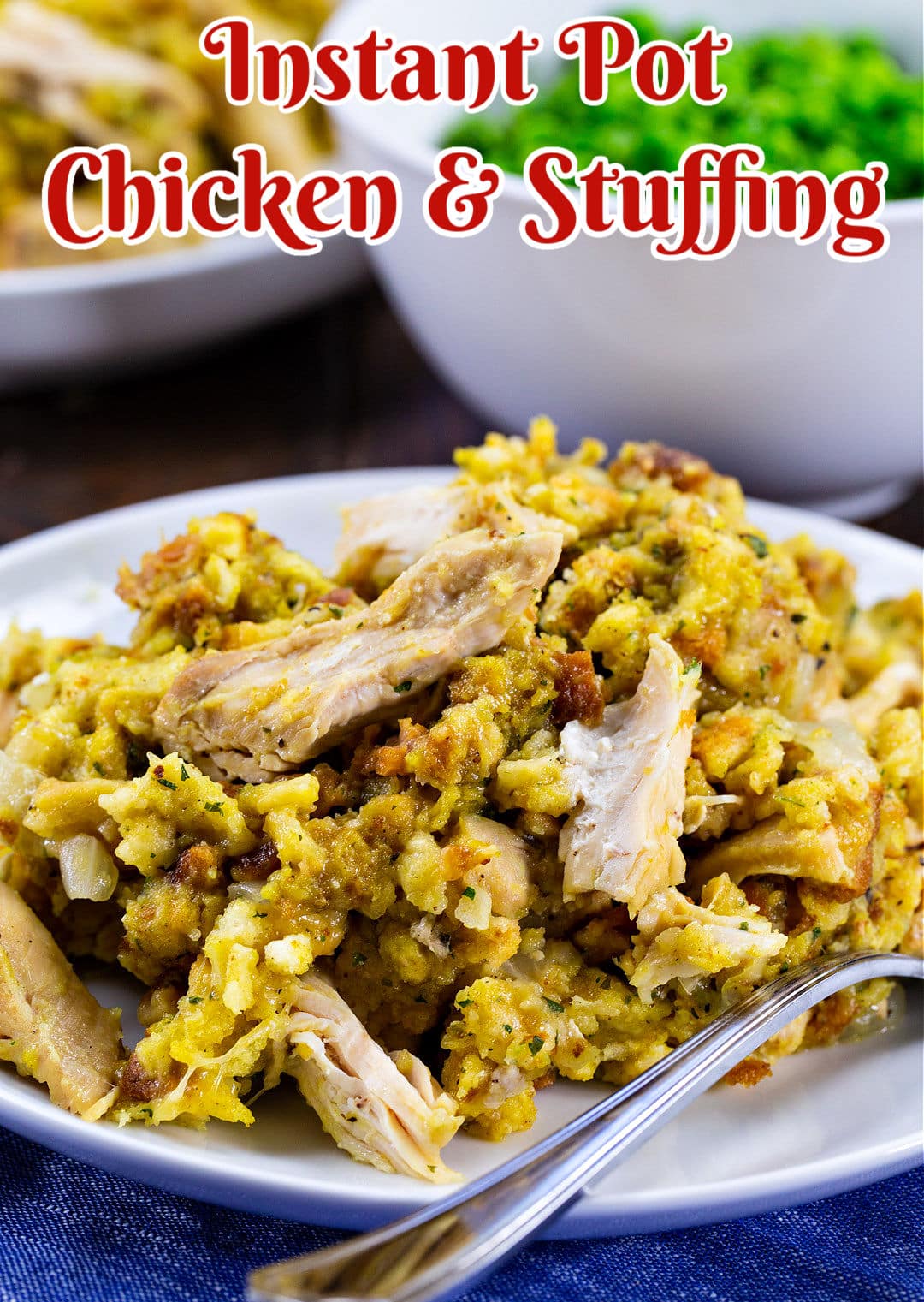Instant Pot Chicken and Stuffing dished up on a plate.