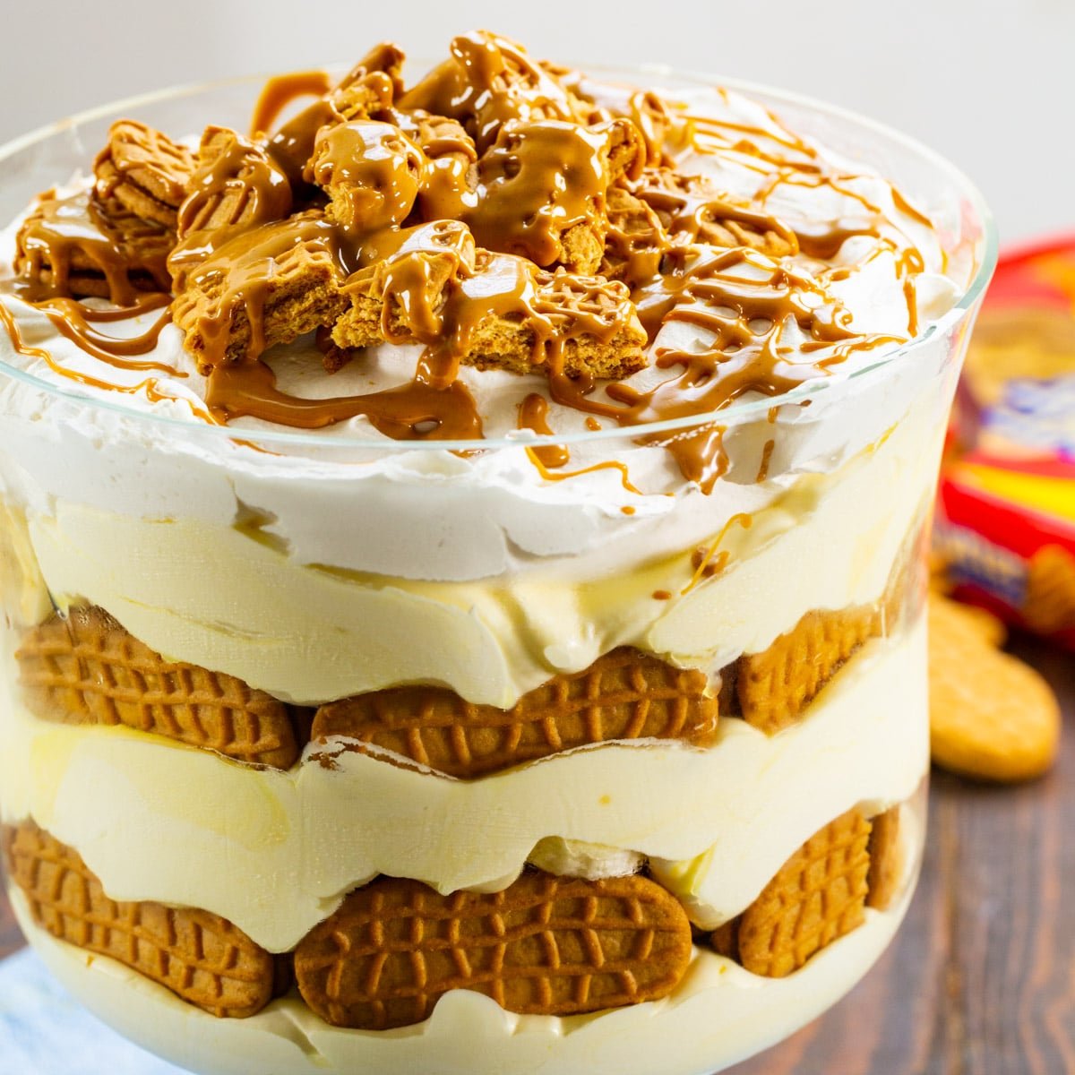 Nutter Butter Banana Pudding in a trifle dish.