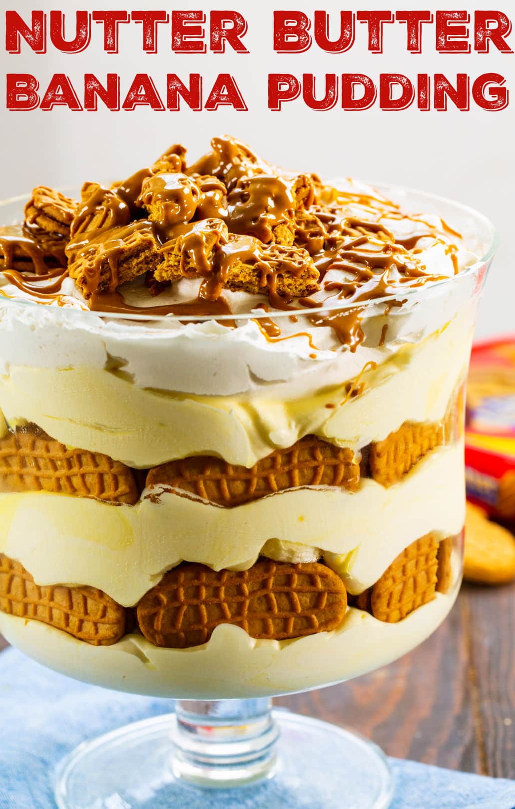 Nutter Butter Banana Pudding in trifle dish.