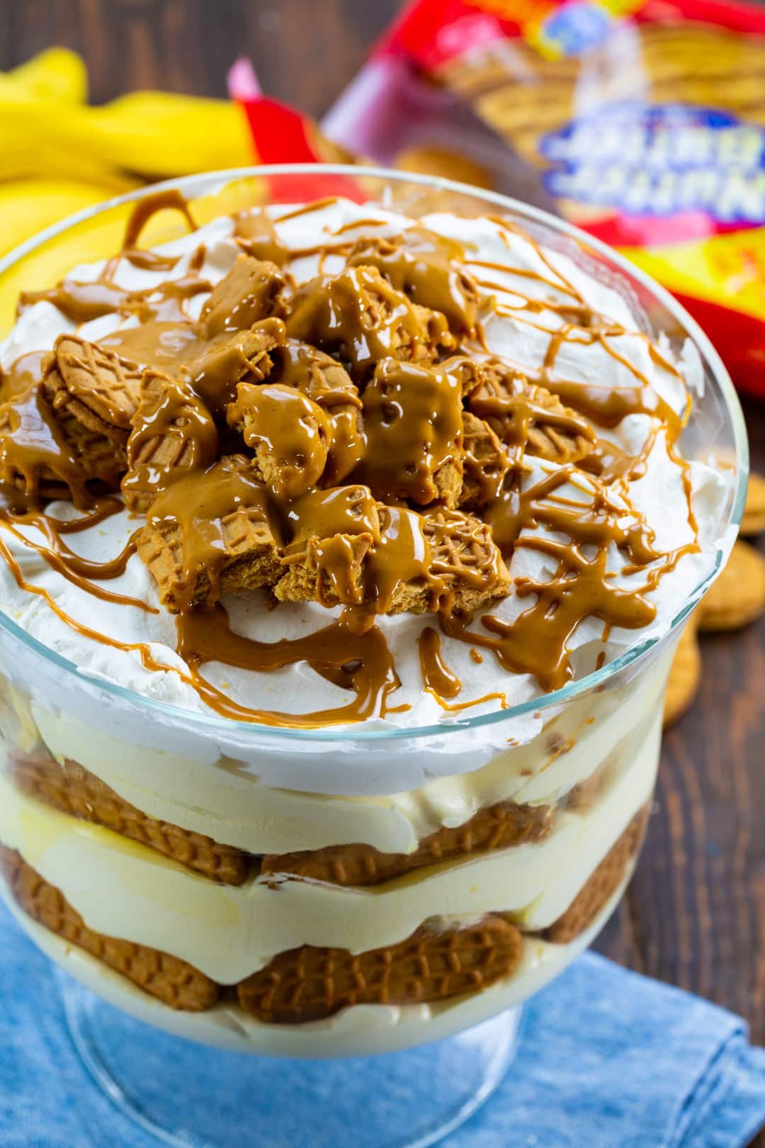 Banana Pudding in a trifle dish.