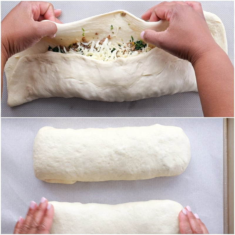 Rolling dough up.