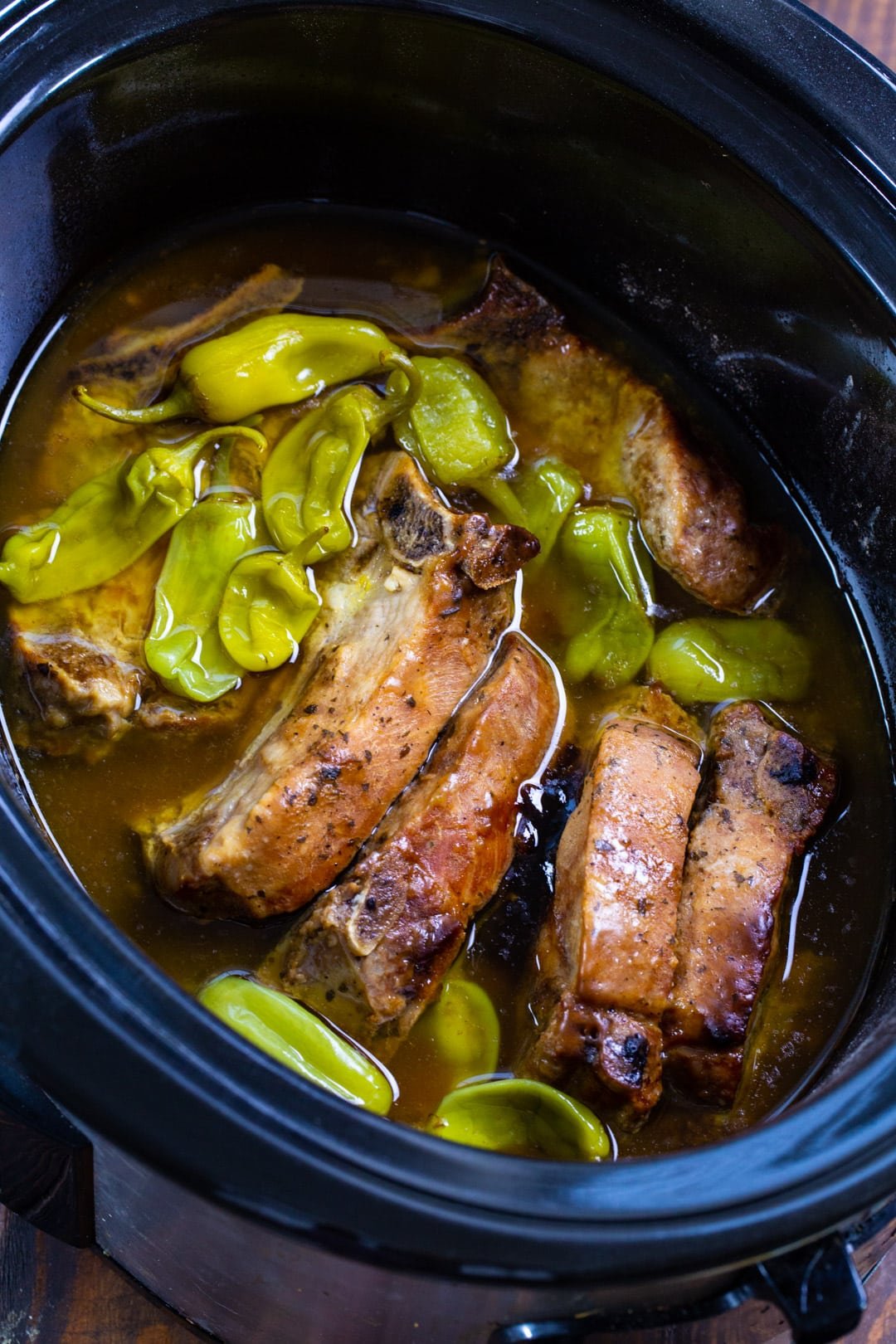 Country Ribs in a slow cooker.