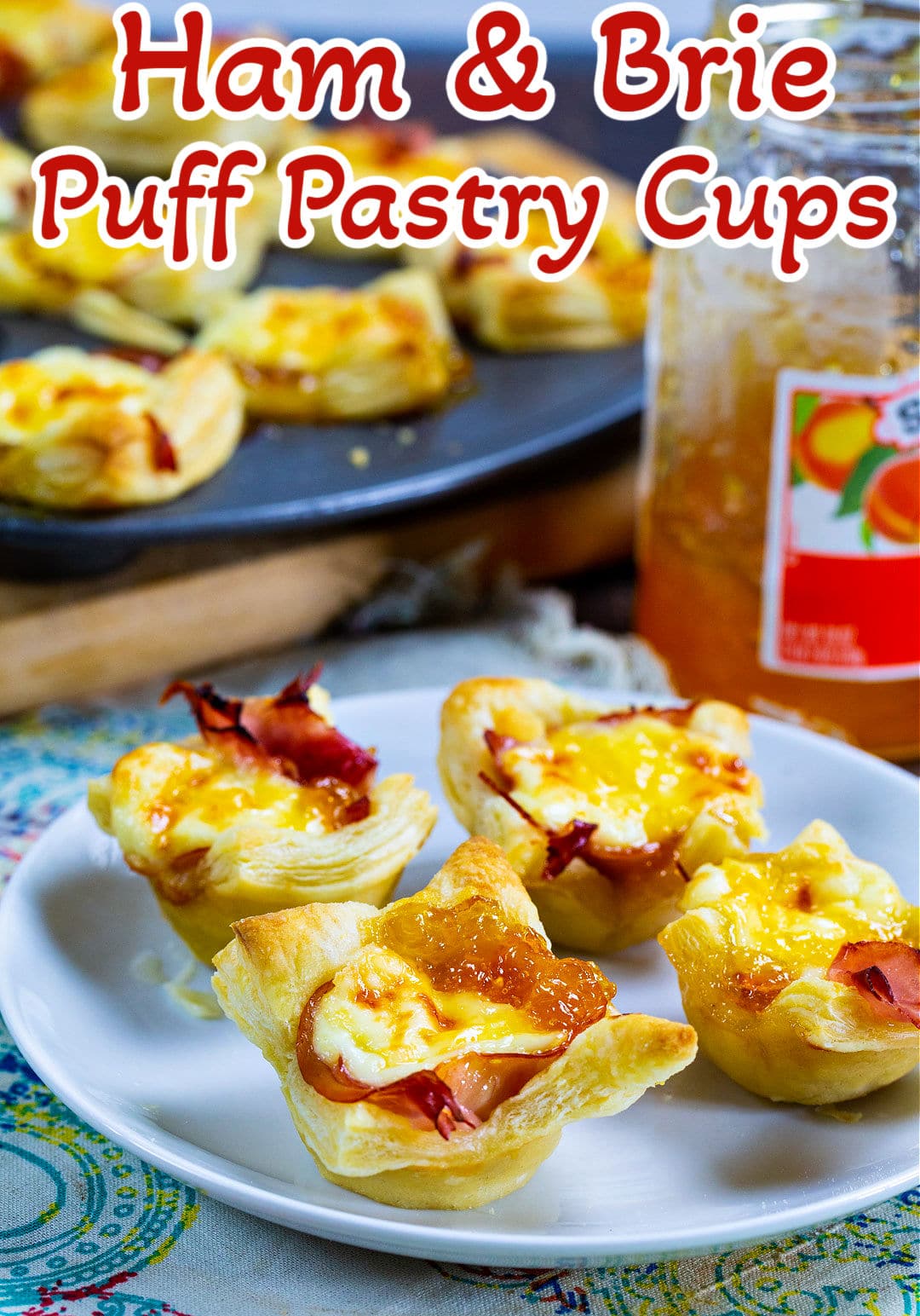 Ham and Brie Puff Pastry Cups on a plate.