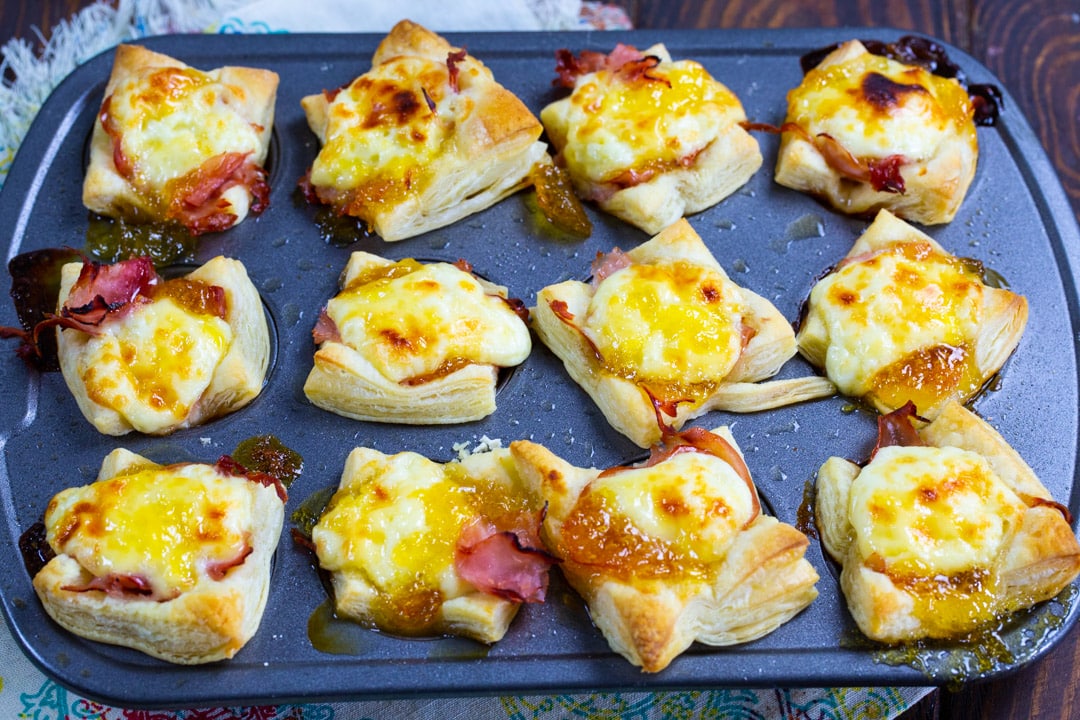 Ham and Brie Puff Pastry Cups after being removed from oven.