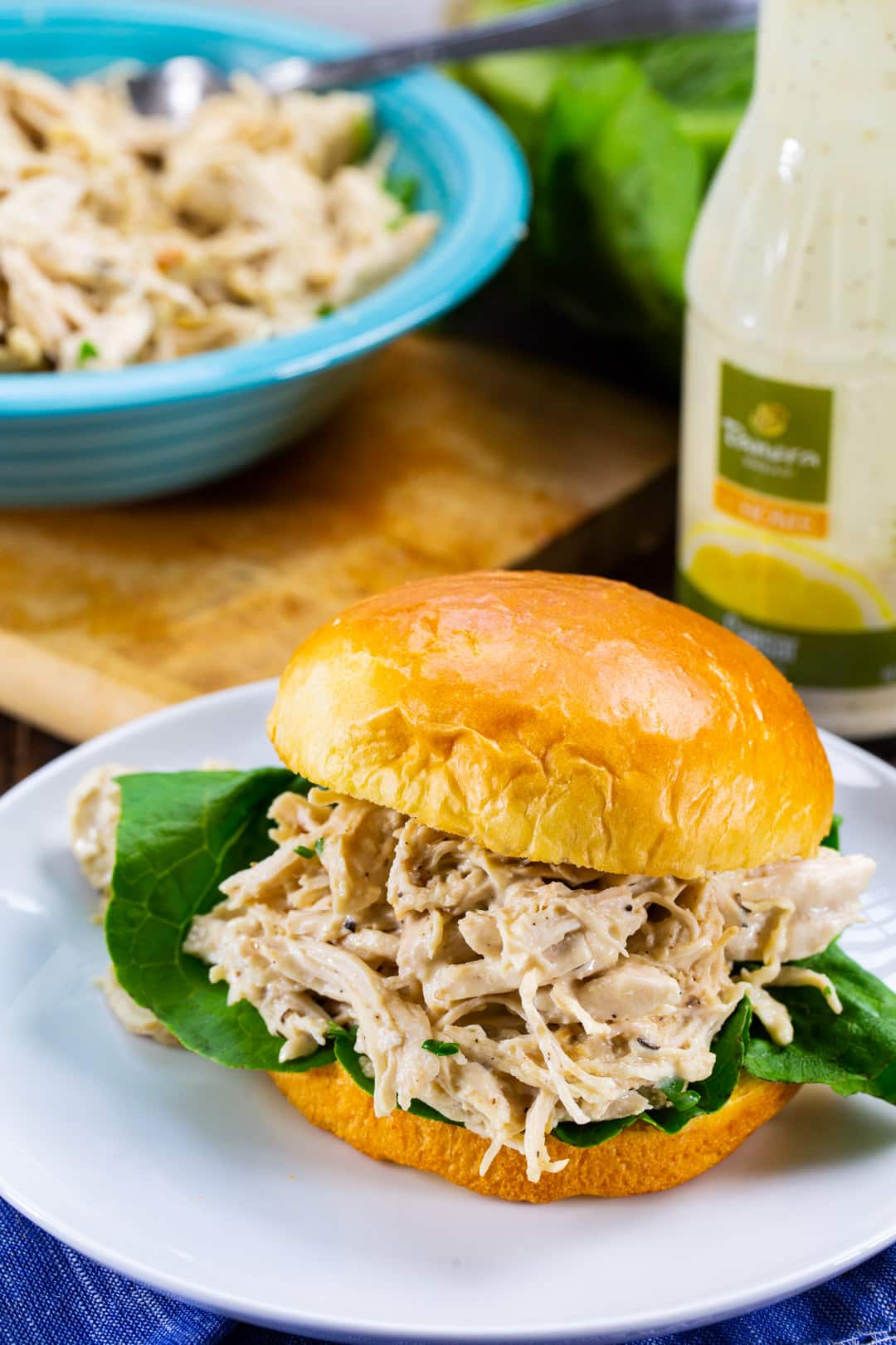 Instant Pot Caesar Chicken on a bun.