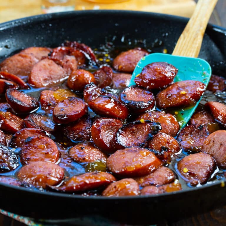 Spicy Peach Glazed Kielbasa - Spicy Southern Kitchen