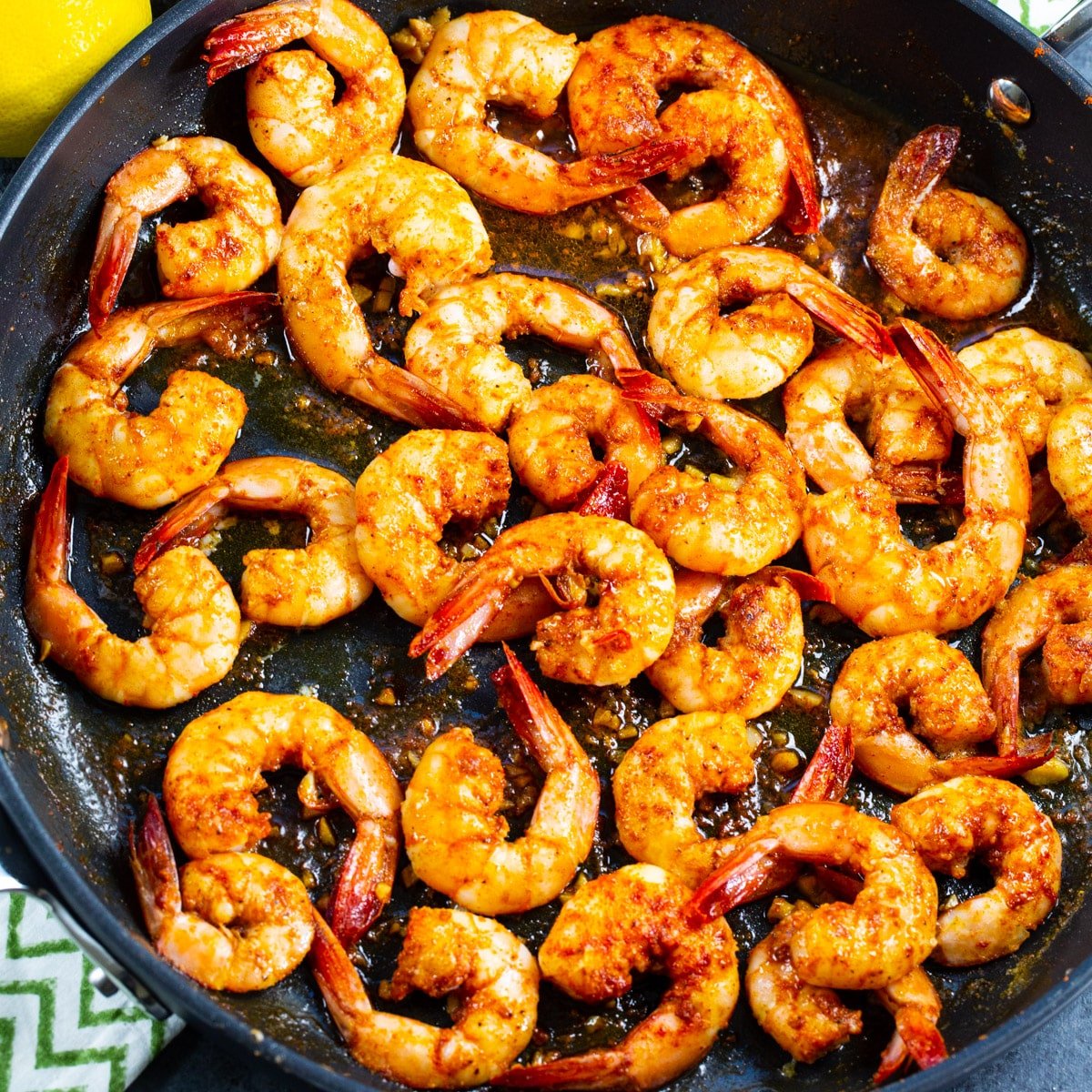 Cajun Butter Shrimp in a skillet.