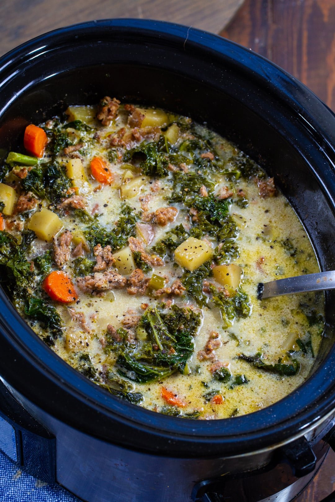 Tuscan Sausage Soup in Slow Cooker.