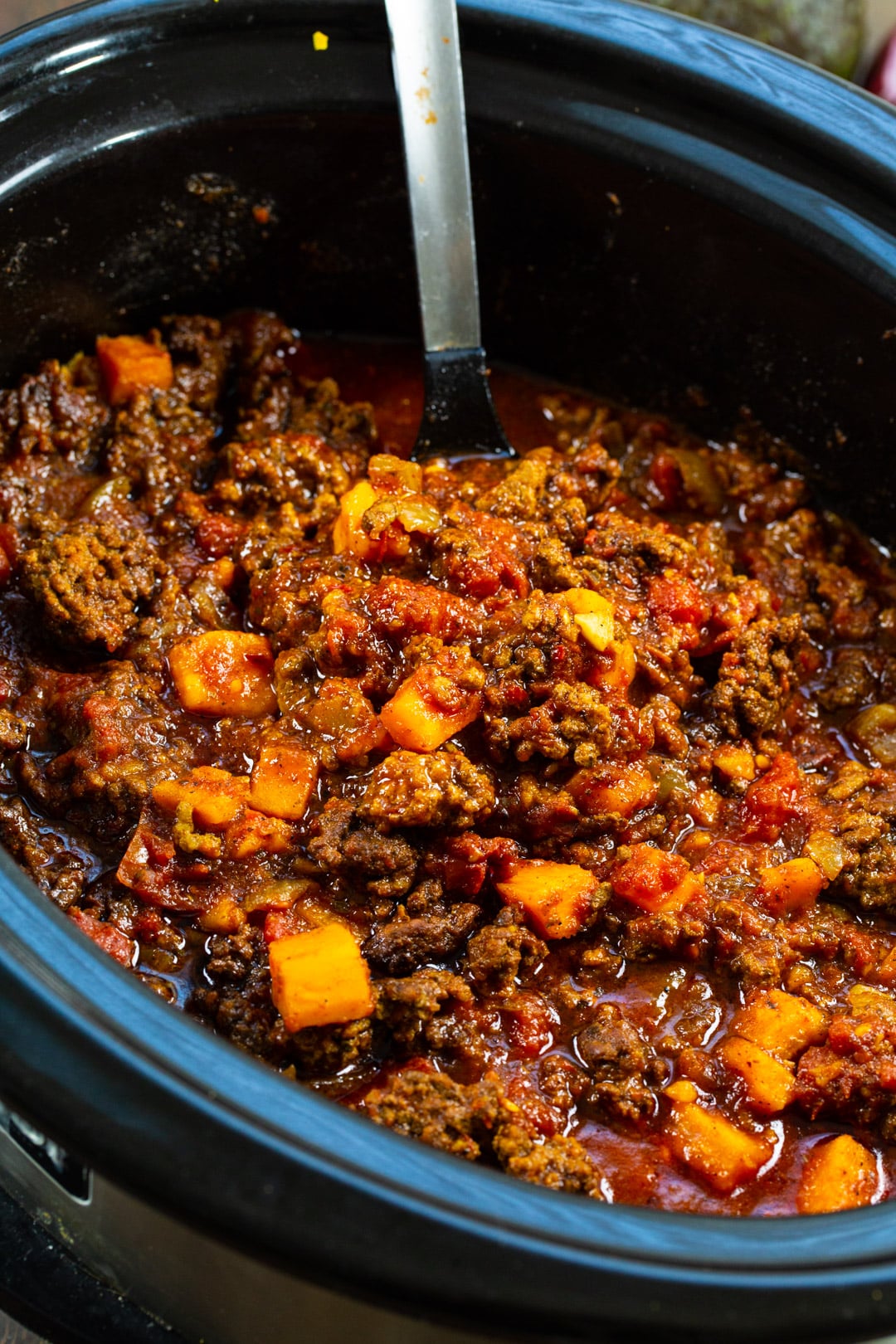 Chili in a slow cooker.