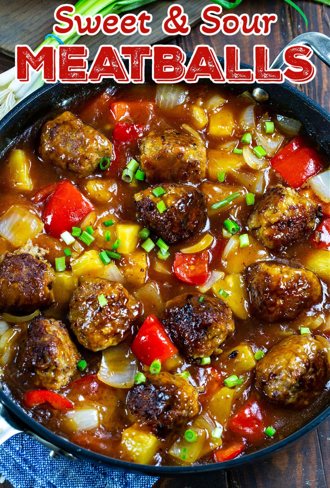 Sweet and Sour Meatballs in a skillet.