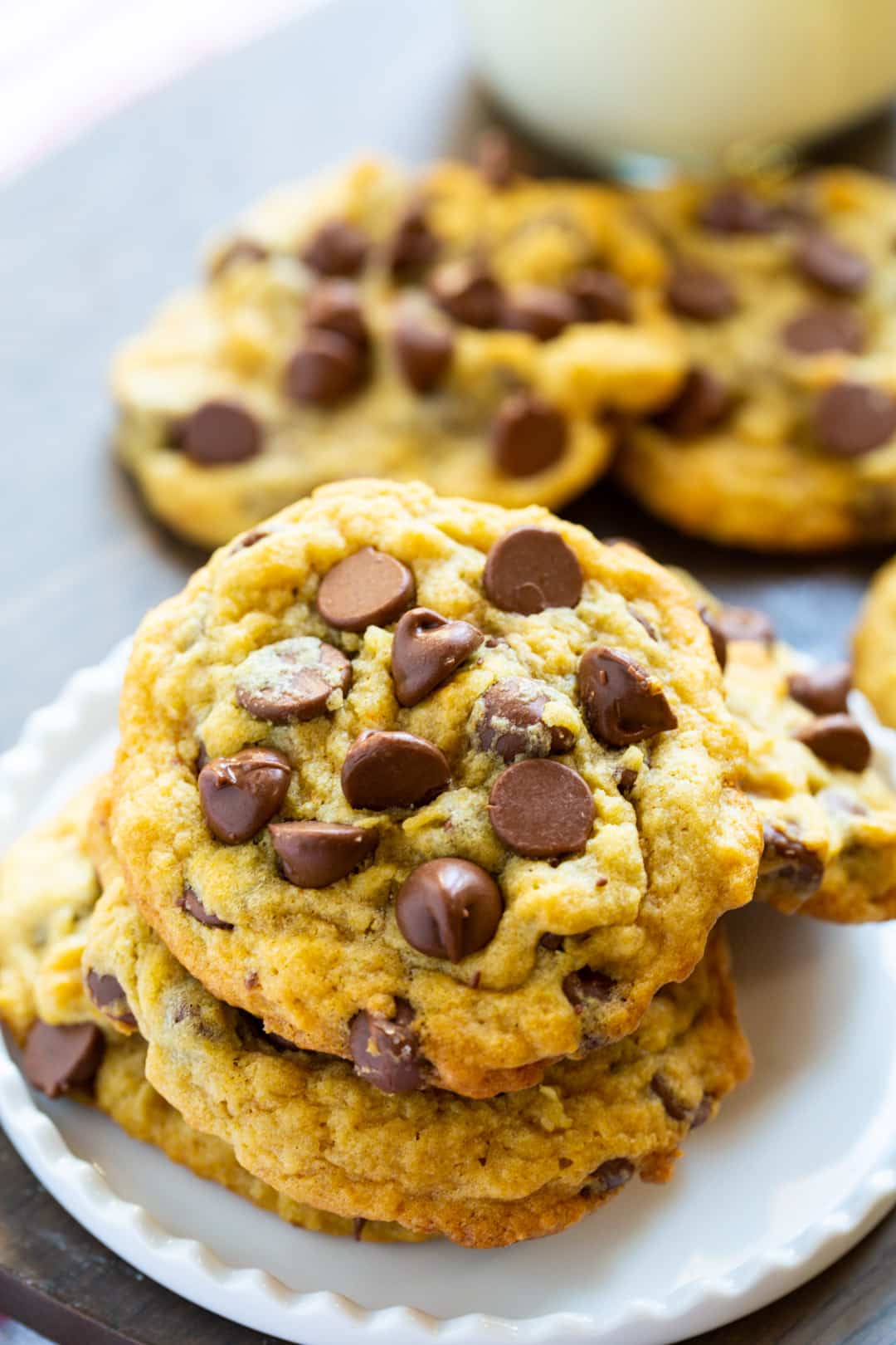 Cookies stacked on a plate.