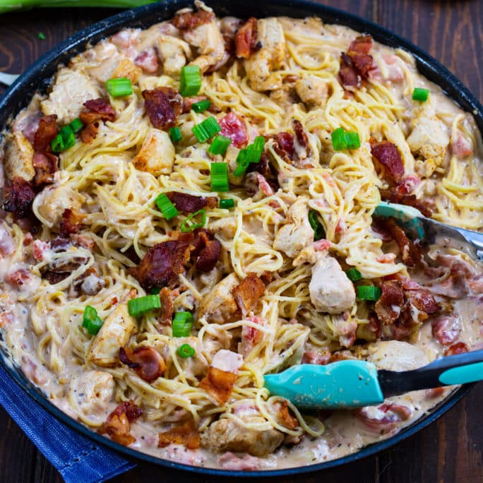 Creamy angel hair pasta with chicken and bacon spicy southern kitchen