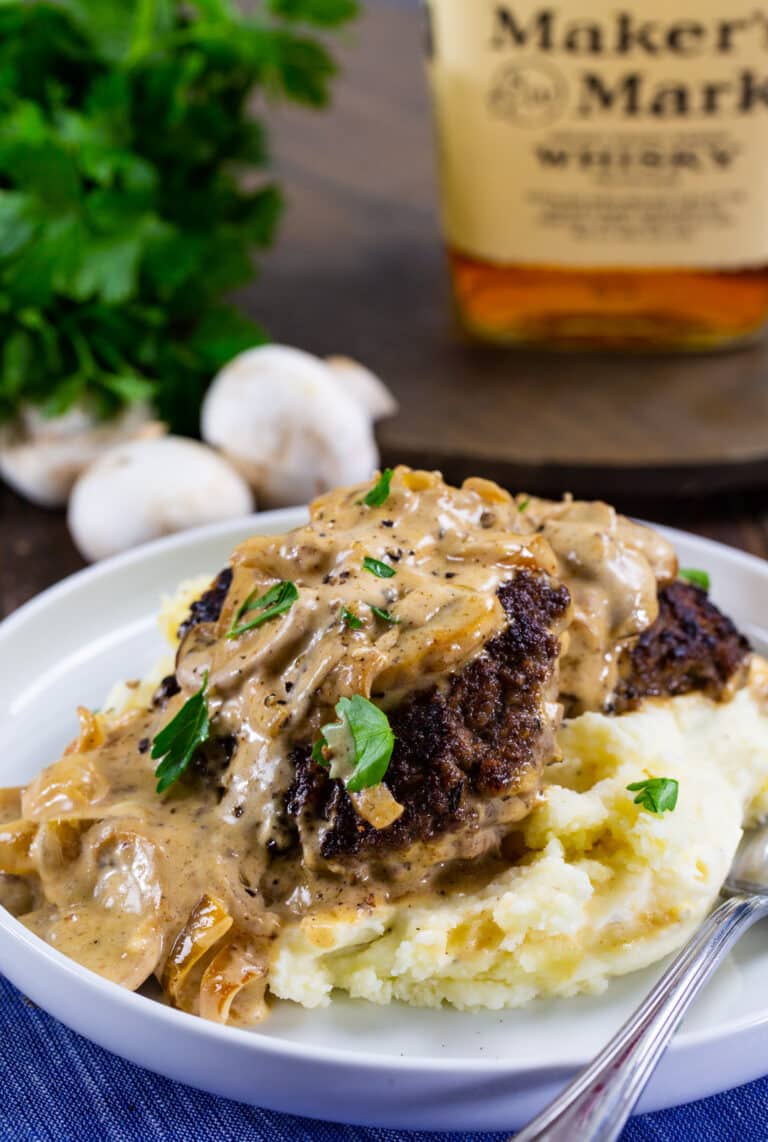 Hamburger Steaks with Bourbon Mushroom Gravy - Spicy Southern Kitchen