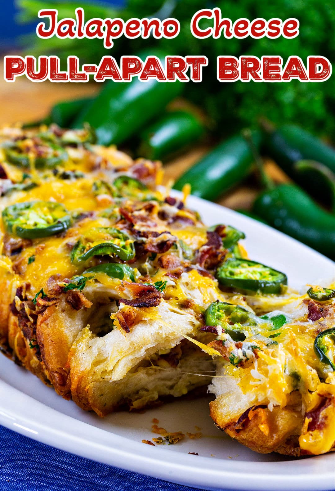Jalapeno Cheese Pull-Apart Bread on serving plate.