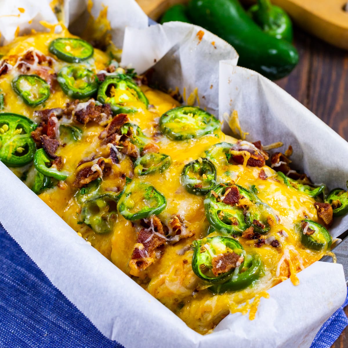 Jalapeno Cheese Pull-Apart Bread in loaf pan.