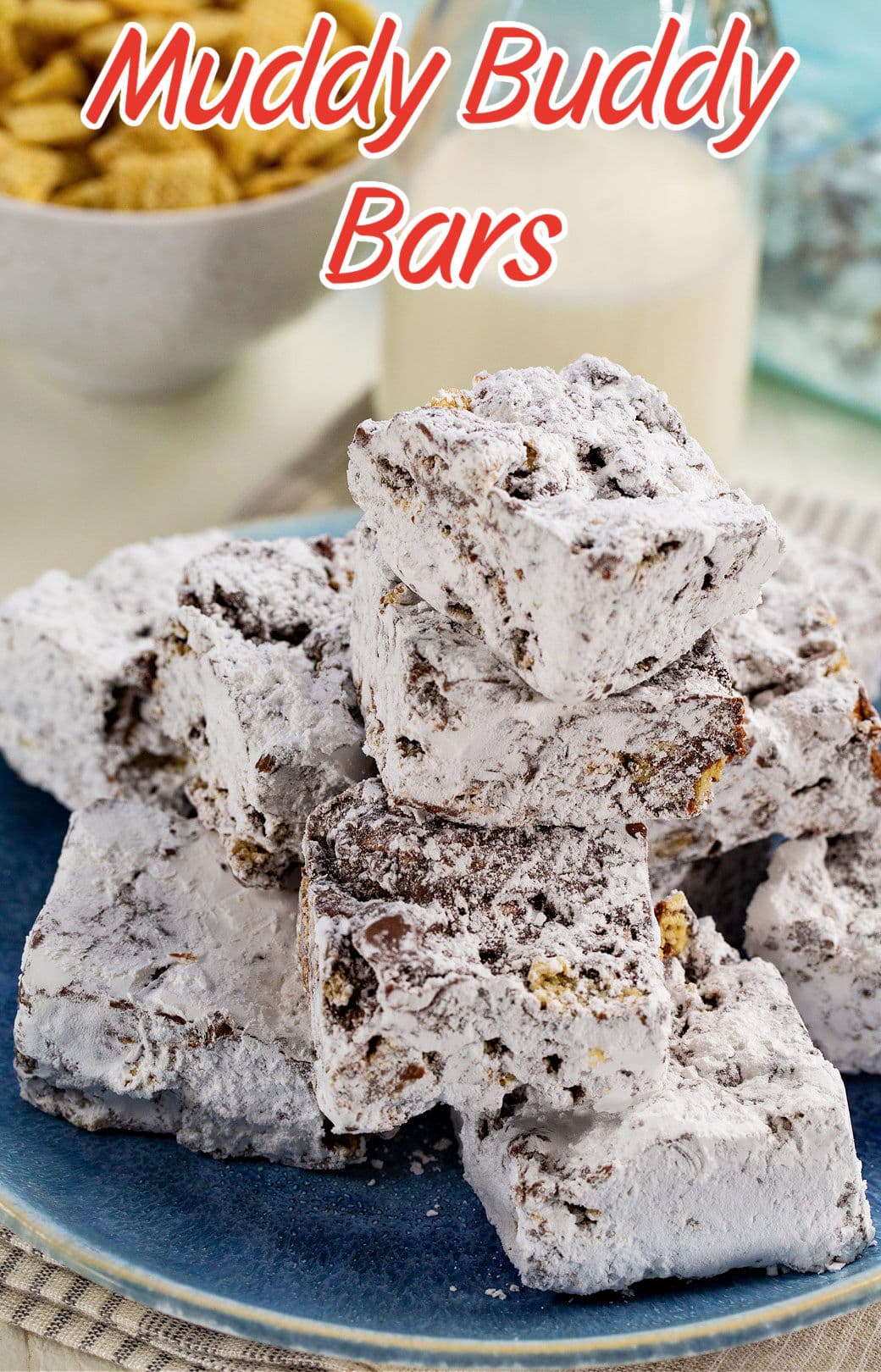 Muddy Buddy Bars stacked on a plate.