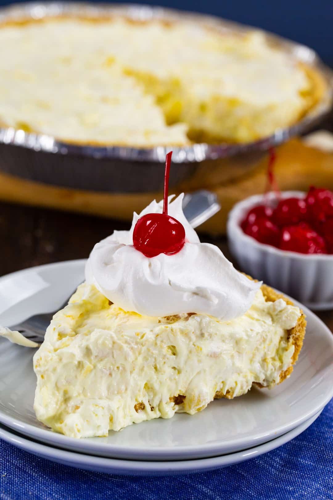 Slice of Pineapple Pie on a plate.