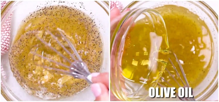 Mixing the salad dressing.