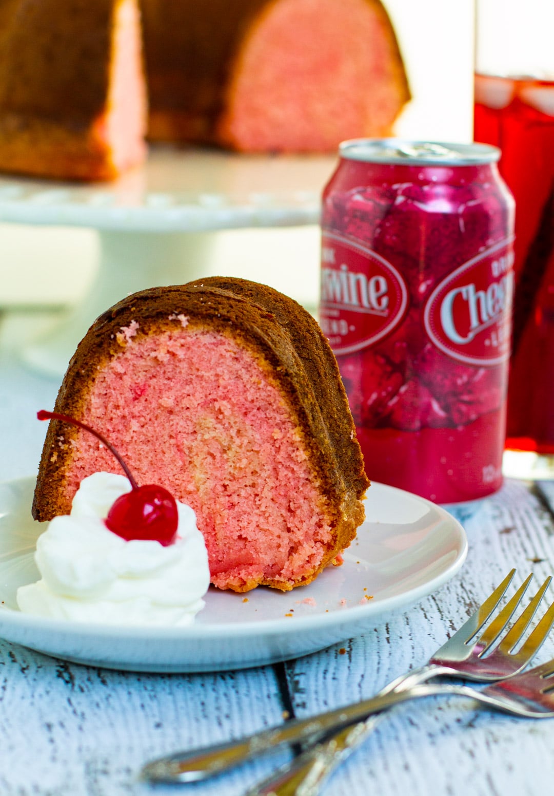 Slice of bundt cake on a plate.