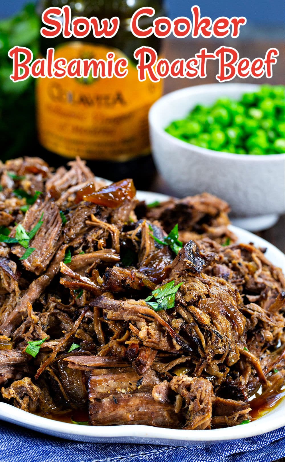 Crock Pot Balsamic Roast Beef connected  serving platter.