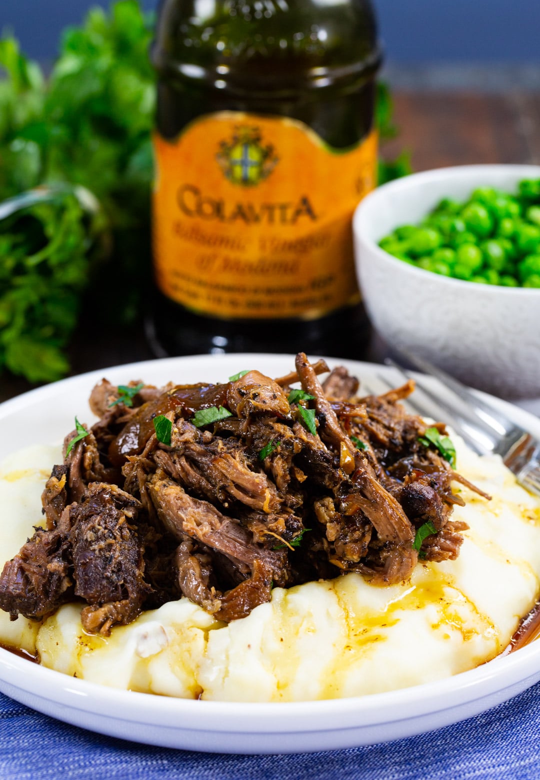 Balsamic Roast Beef implicit    mashed potatoes.