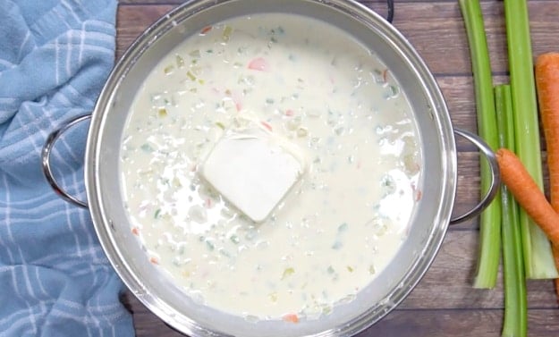 Adding the cream cheese.